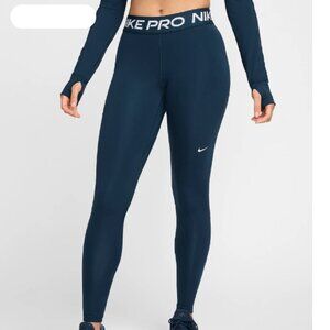 Nike Women's Pro Mid-rise Mesh Paneled Leggings - blue